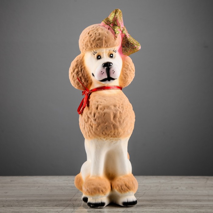 Копилка "Собака Пудель", флок, бело-персиковый