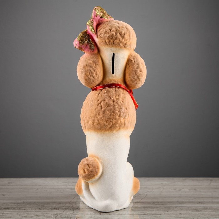 Копилка "Собака Пудель", флок, бело-персиковый