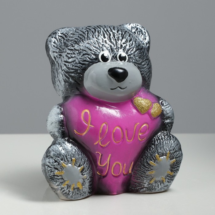 Копилка "Мишка с сердечком" 16 см, микс