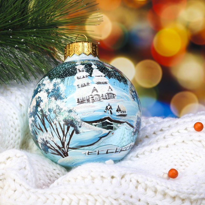 Ёлочный шар ручной работы "Колодец" 10 см