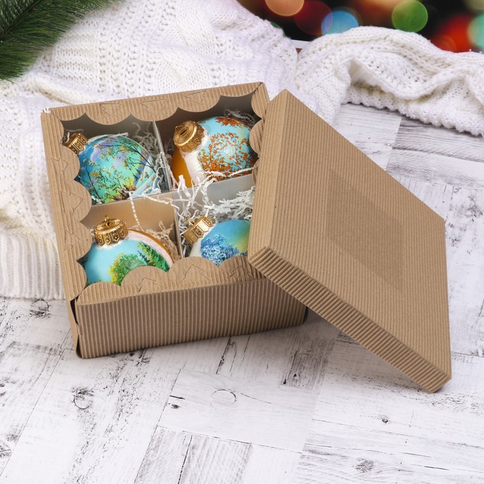 Набор ёлочных шаров ручной работы "Времена года" 4шт 10 см