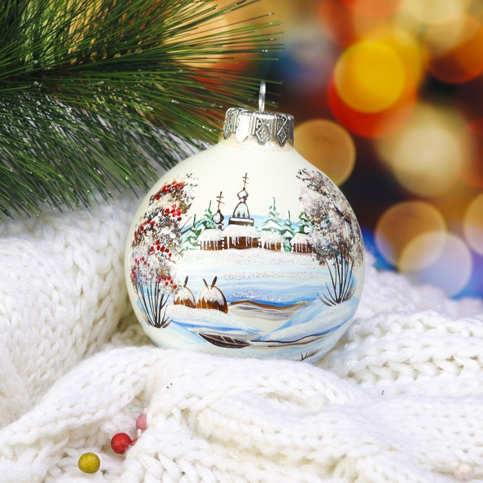 Ёлочный шар ручной работы  "Зимняя рябина"  8 см