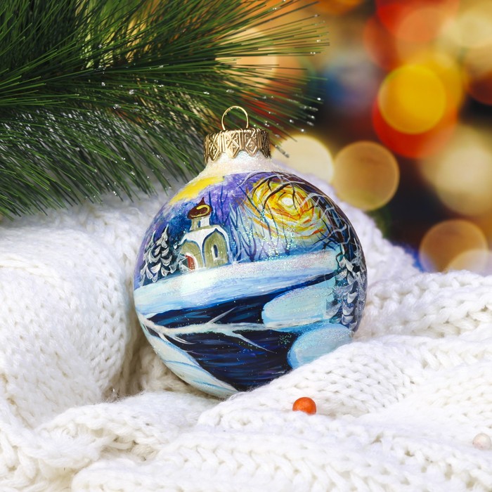 Ёлочный шар ручной работы "Святой источник" 8 см