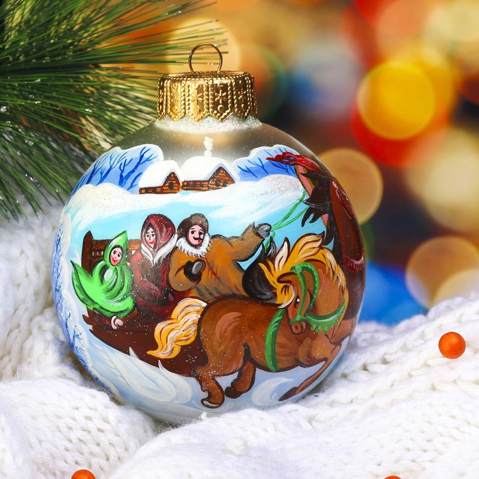 Ёлочный шар ручной работы  "Тройка" 10 см