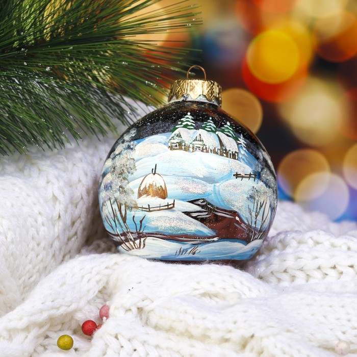 Ёлочный шар ручной работы  "Деревенские просторы" 8 см