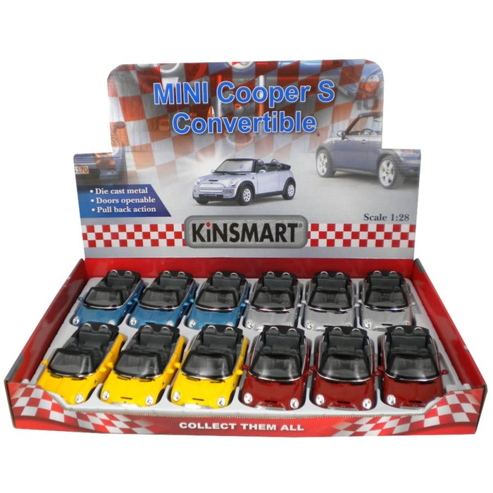 Машина металлическая Mini Cooper S Convertible, масштаб 1:28, открываются двери, инерция, МИКС