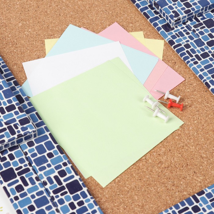 Фоторамка пластик на 4 фото 10х10, 10х15 см доска для записок"Сине-чёрные кирпичи" 34х52см