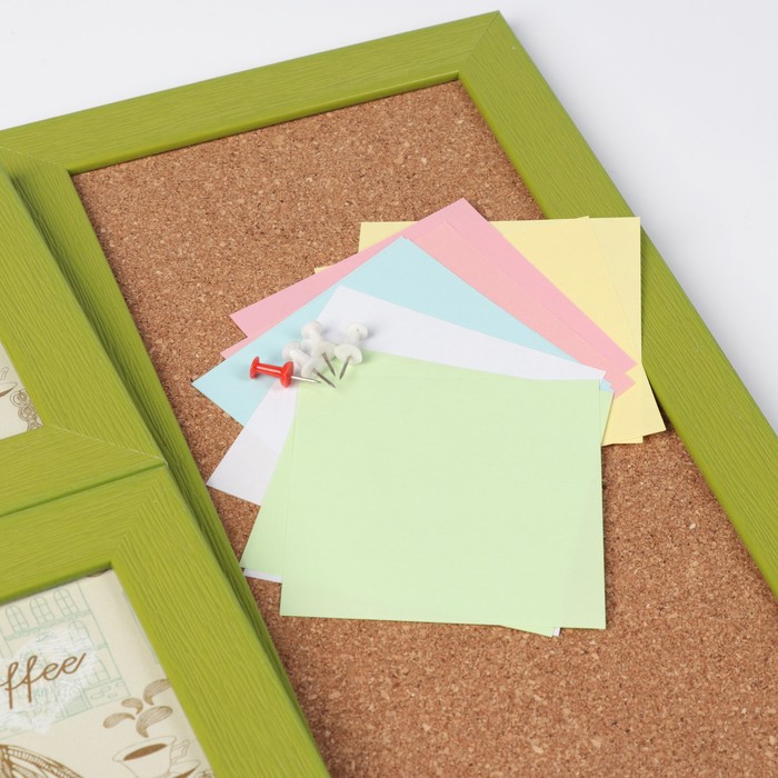 Фоторамка пластик на 3 фото 10х15, 13х18 см доска для записок "Зелень" 34х52 см