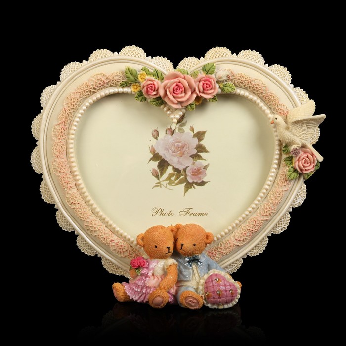 Фоторамка полистоун 13х18 см "Сердце с мишками" 18х21х4,5 см