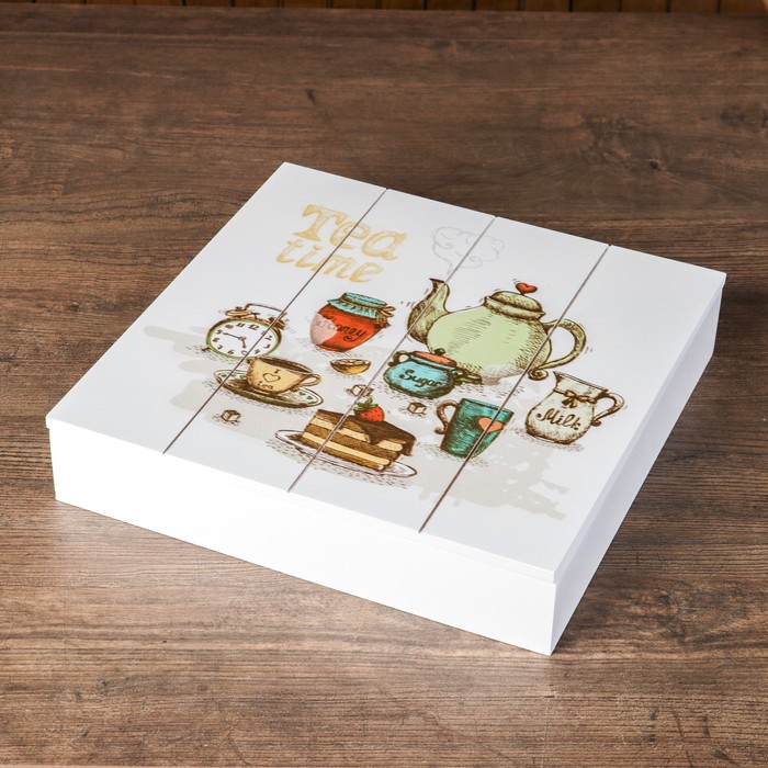 Шкатулка дерево с отделениями "Время пить чай" 30х30х6,1 см