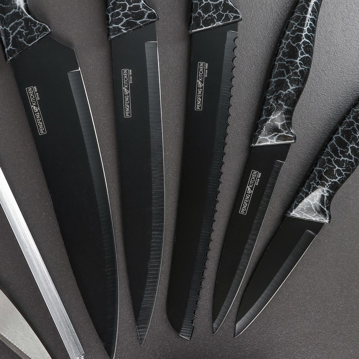 Набор "Лизард", 7 предметов на подставке: 5 ножей 8/12,5/19,5/20/20 см, мусат, ножницы