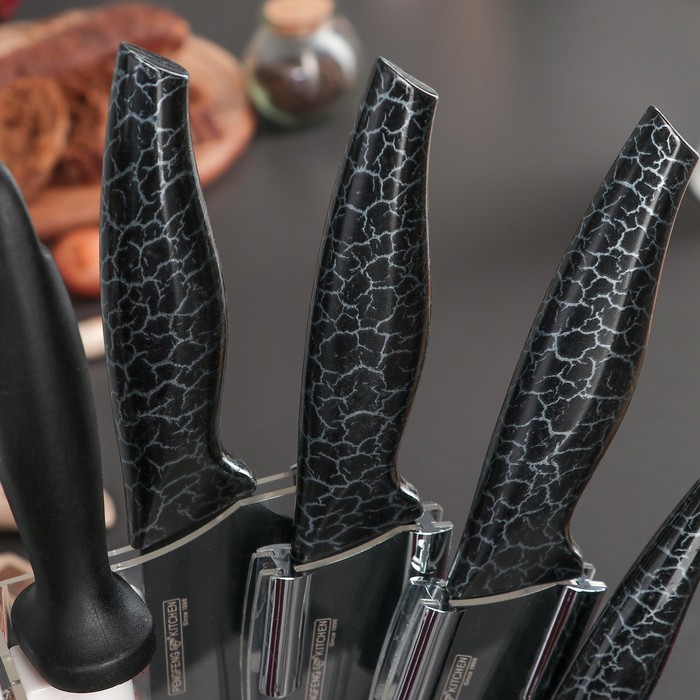 Набор "Лизард", 7 предметов на подставке: 5 ножей 8/12,5/19,5/20/20 см, мусат, ножницы