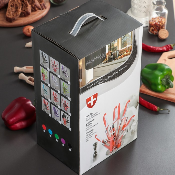 Набор "Хаки", 7 предметов на подставке: 5 ножей 8/12,5/19,5/20/20 см, мусат, ножницы