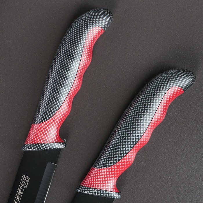 Набор кухонный "Каре", 5 ножей в подставке, лезвия 8/12,5/19,5/20/20, цвет красный