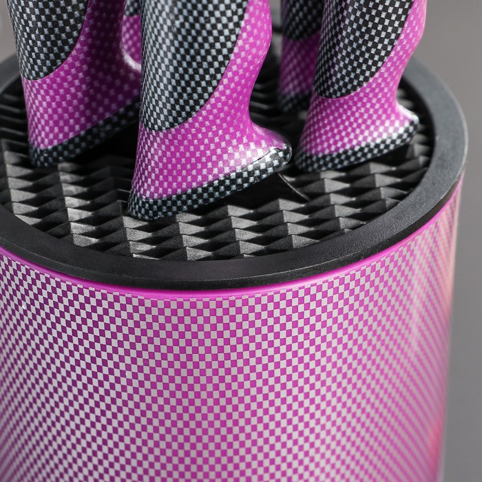 Набор кухонный "Каре", 5 ножей в подставке, лезвия 8/12,5/19,5/20/20 см, цвет фиолетовый