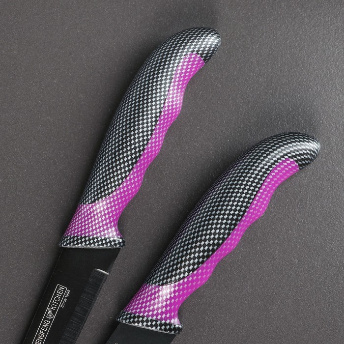 Набор кухонный "Каре", 5 ножей в подставке, лезвия 8/12,5/19,5/20/20 см, цвет фиолетовый