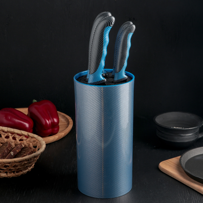 Набор кухонный "Каре", 5 ножей в подставке, лезвия 8/12,5/19,5/20/20 см, цвет синий