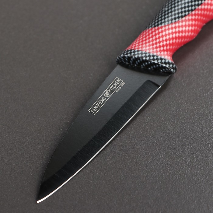 Набор кухонный "Каре", 3 предмета: 2 ножа лезвие 8,5/20 см, овощечистка, цвет красный