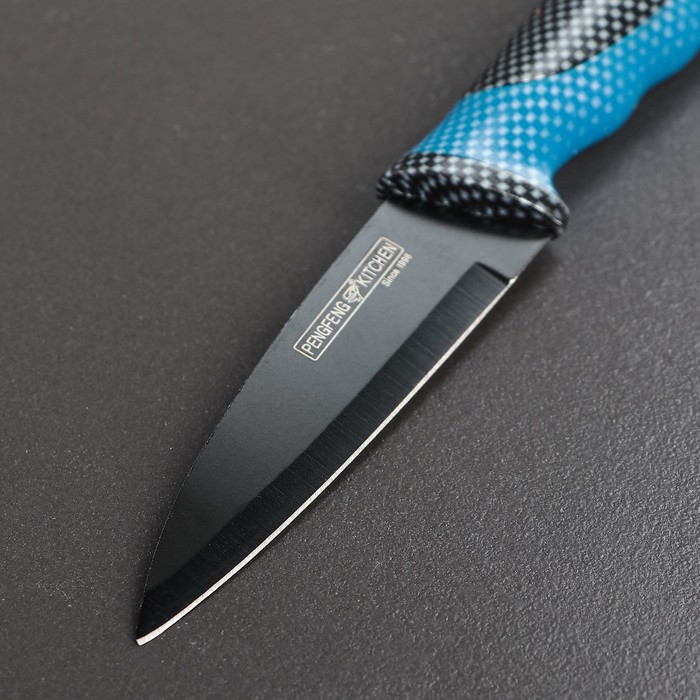 Набор кухонный "Каре", 3 предмета: 2 ножа лезвие 8,5/20 см, овощечистка, цвет синий