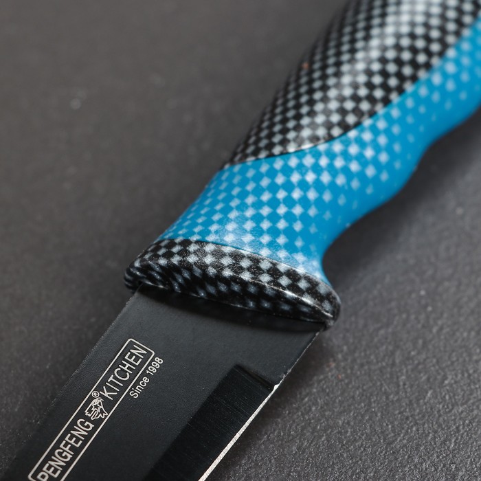 Набор кухонный "Каре", 3 предмета: 2 ножа лезвие 8,5/20 см, овощечистка, цвет синий