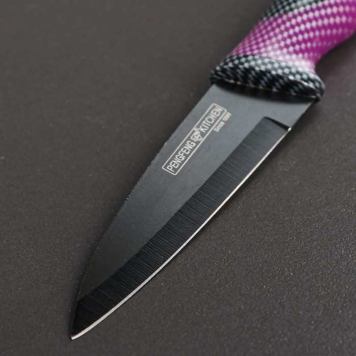 Набор кухонный "Каре", 3 предмета: 2 ножа лезвие 8,5/20 см, овощечистка, цвет фиолетовый