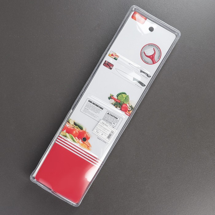 Набор кухонный "Каре", 3 предмета: 2 ножа лезвие 8,5/20 см, овощечистка, цвет фиолетовый