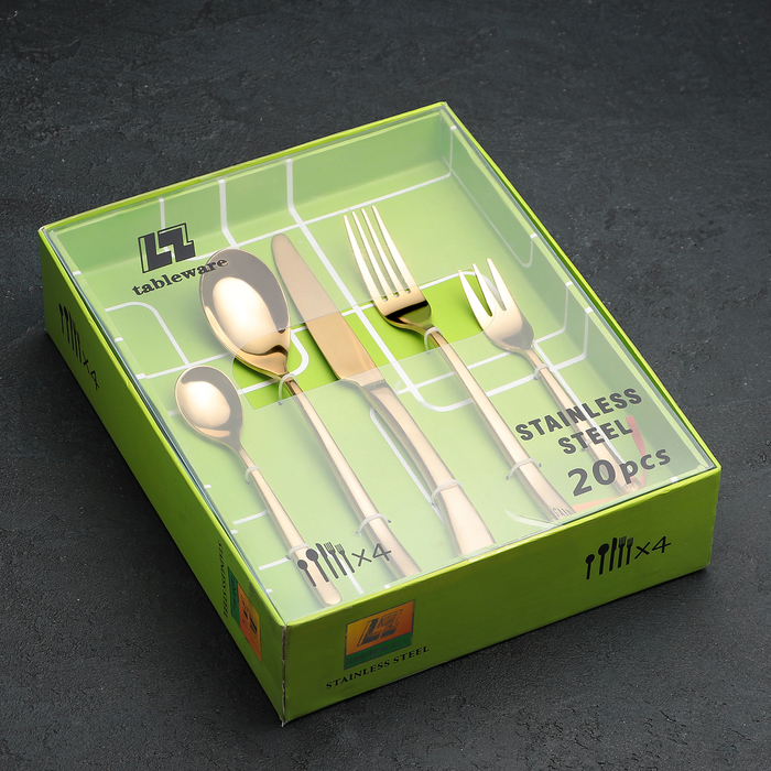 Набор столовых приборов «Микко», 20 предметов, цвет золотой