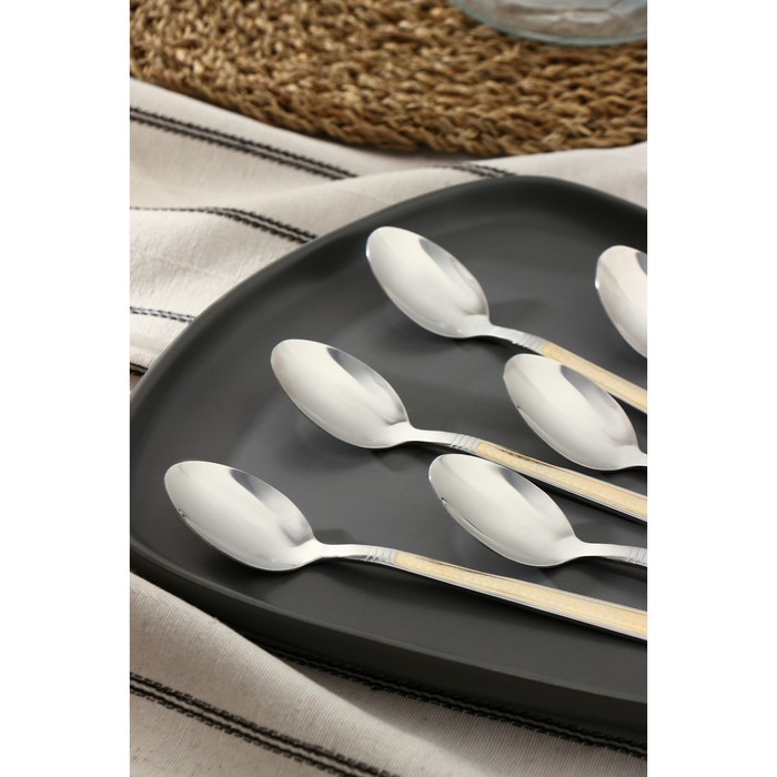 фото Набор ложек чайных из нержавеющей стали доляна «перту золото», длина 15 см, 6 шт, цвет серебряный