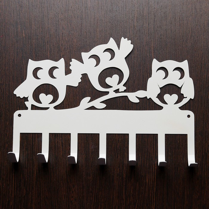 Ключница металлическая "Счастливые Совы" белая