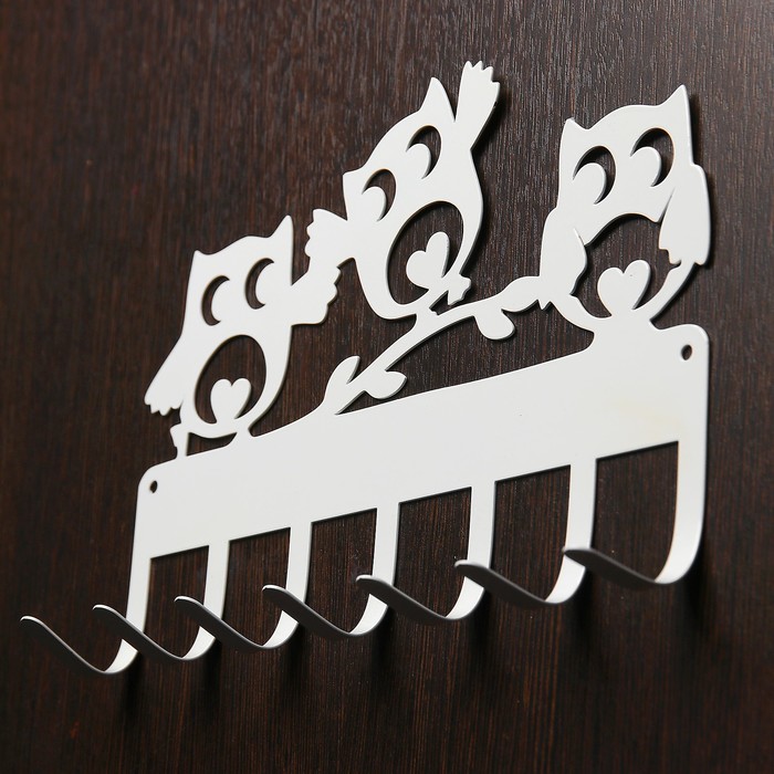 Ключница металлическая "Счастливые Совы" белая