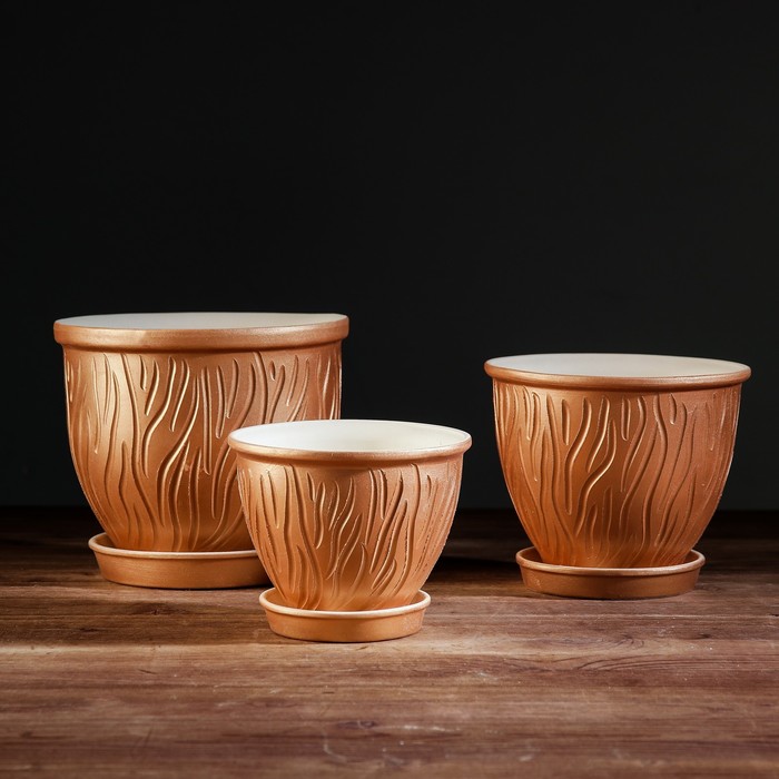 Набор кашпо "Премиум" цвет белое золото 1,2,3 л УЦЕНКА