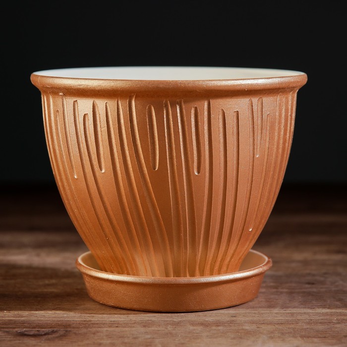 Набор кашпо "Премиум" цвет белое золото 1,2,3 л УЦЕНКА