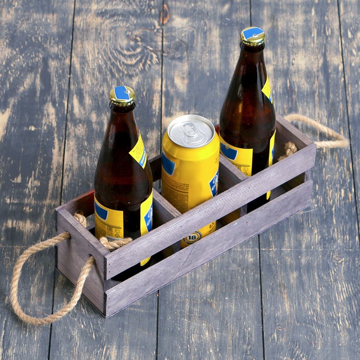 Переноска для 3 бутылок с верёвочной ручкой, 10х10х26см, эбеновое дерево