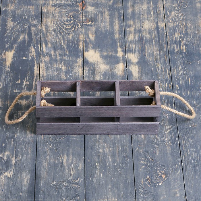 Переноска для 3 бутылок с верёвочной ручкой, 10х10х26см, эбеновое дерево