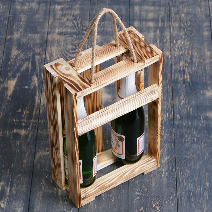 Переноска реечная для 2 бутылок с верёвочной ручкой, экзотик, 12х37х24,5см