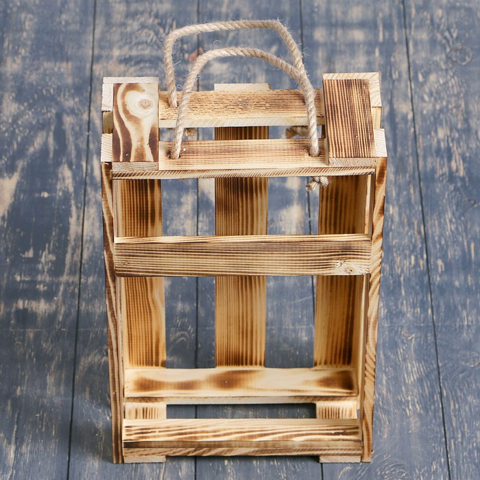 Переноска реечная для 2 бутылок с верёвочной ручкой, экзотик, 12х37х24,5см
