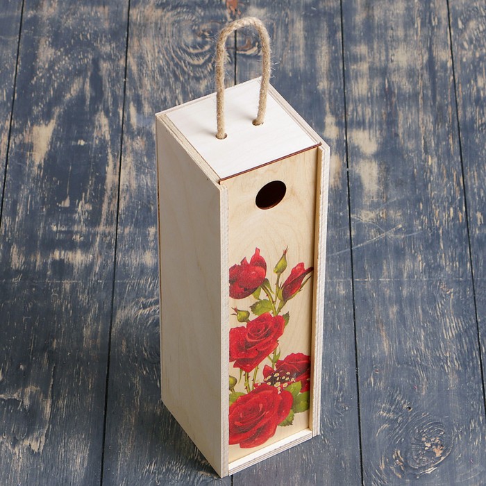 Переноска для бутылки "Розы" с верёвочной ручкой, 11х35х11см