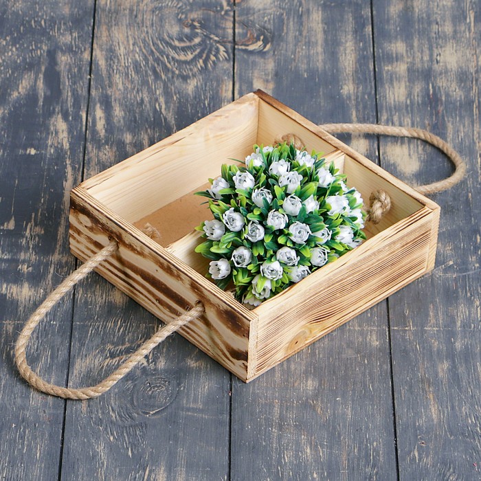 Кашпо флористическое с разделителем из массива СОСНЫ, ручка- шнур, обожжённое, 20х20х6см