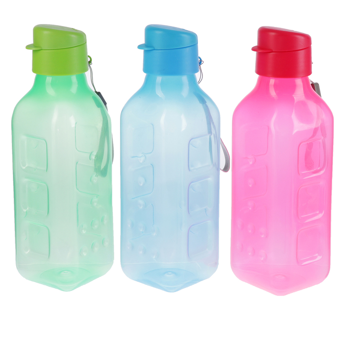 Бутылка для воды 750 мл fun&fun, выпуклая, на шнурке, микс, 8х8х26 см