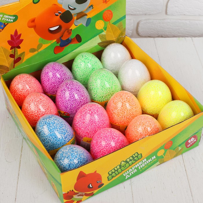 Шариковый пластилин "Мимимишки" с блёстками незастывающий в яйце, МИКС