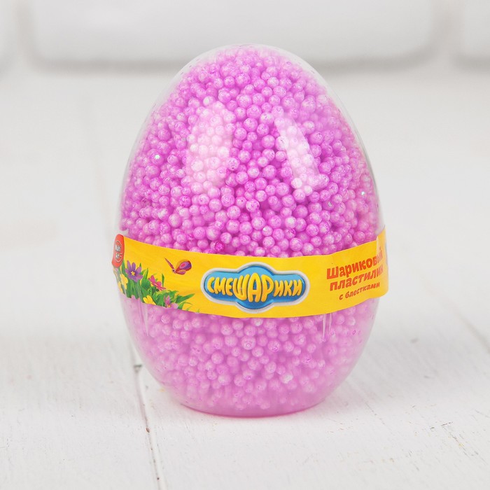 Шариковый пластилин "Смешарики" с блёстками незастывающий в яйце, МИКС