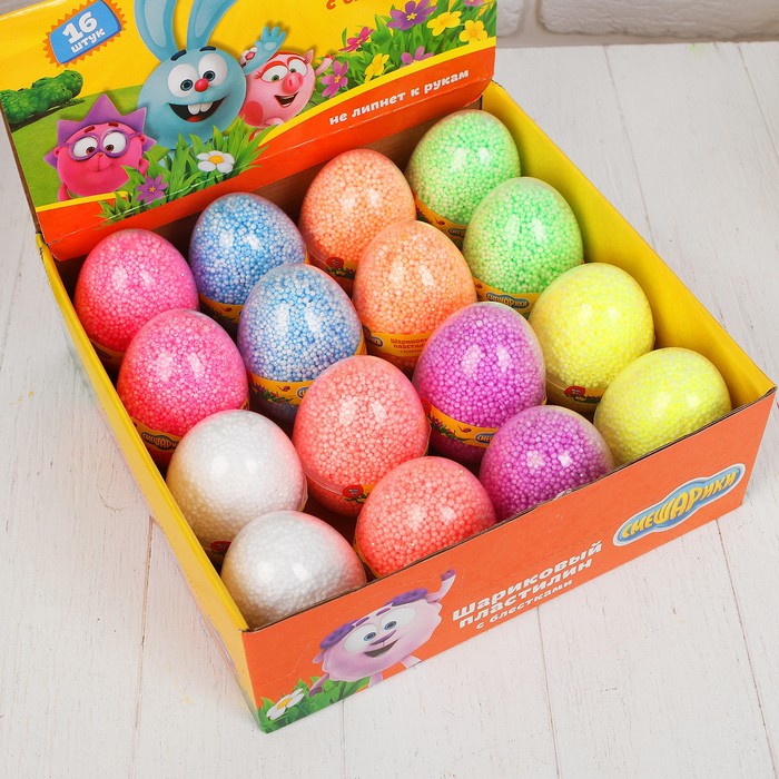 Шариковый пластилин "Смешарики" с блёстками незастывающий в яйце, МИКС