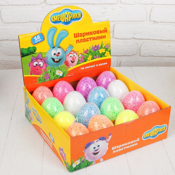Шариковый пластилин "Смешарики" незастывающий в яйце, МИКС