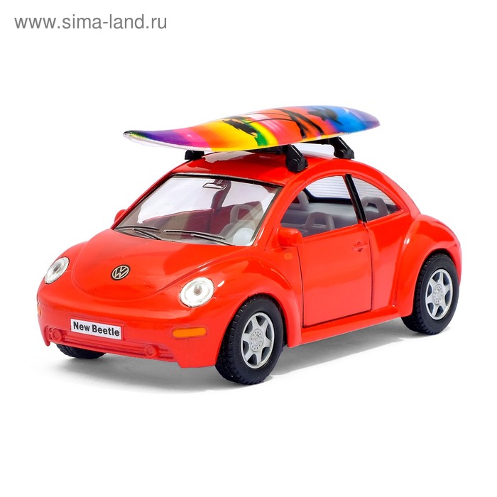 Металлический транспорт Машина металлическая VW New Beetle, 1:32, открываются двери, инерция, цвет красный