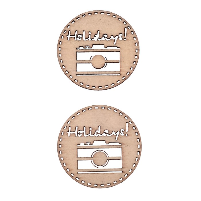 Вырубки из дерева для скрапбукинга "Фотокамера Holidays" лазерные, набор 2 шт, d=4,5см