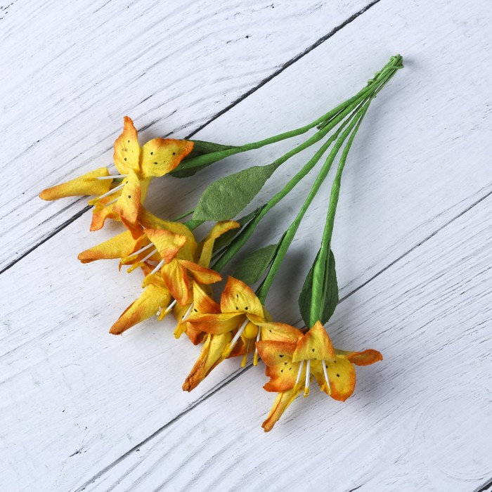 Цветы лилии с бутоном "Розово-оранжевые" набор 5 шт