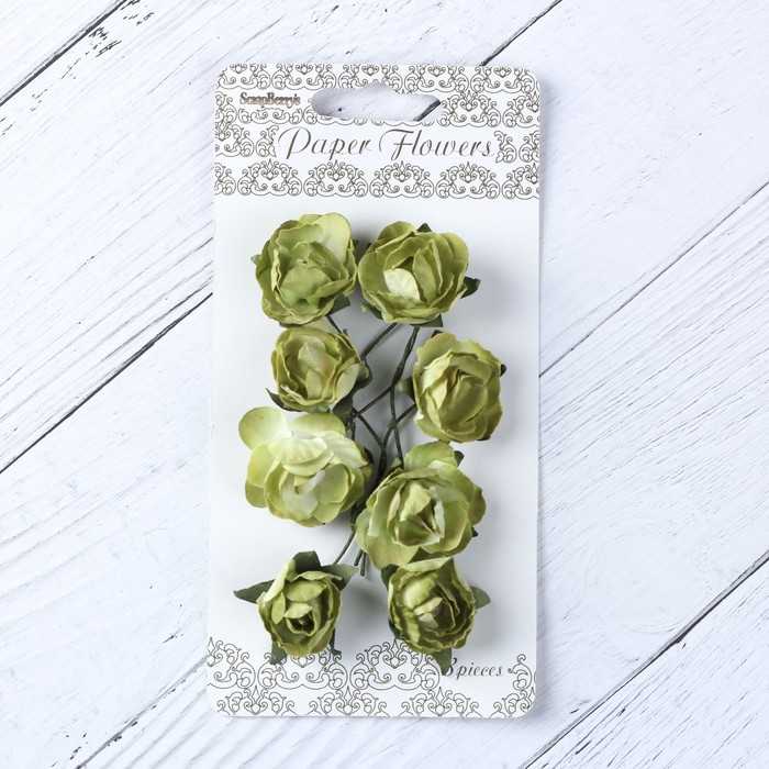 Цветы розы бумажные "Зеленые" набор 8 шт