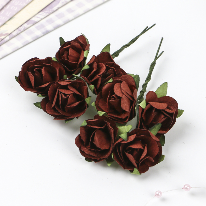 Цветы розы бумажные "Темно-коричневые" набор 8 шт