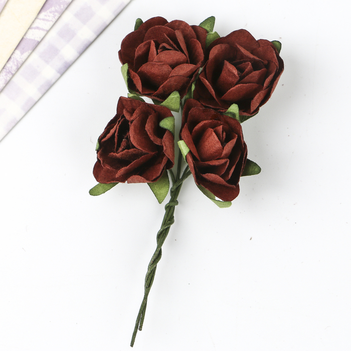 Цветы розы бумажные "Темно-коричневые" набор 8 шт