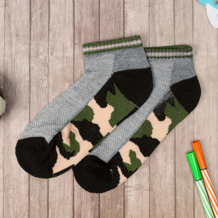 Носки низкие для мальчика Collorista "Камуфляж", размер 17 (6-8 лет), цвет серый/хаки